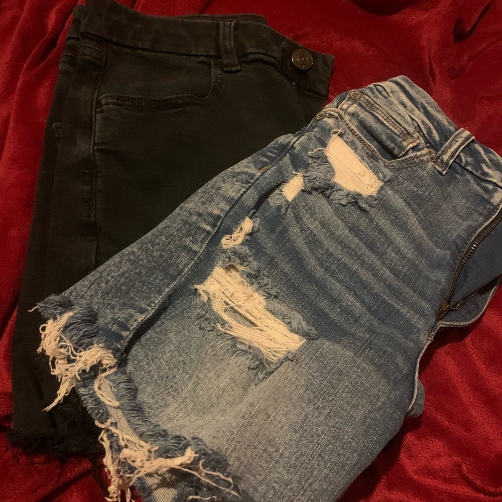 American Eagle Outfitters Black and Blue Distressed Jeans